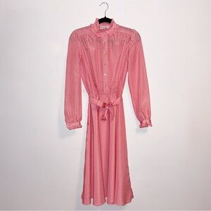 3/$50 Vintage Red Gingham Ruffle Mockneck Dress